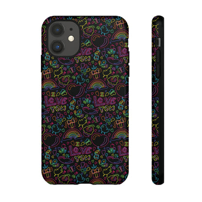Neon Love Doodle iPhone Case