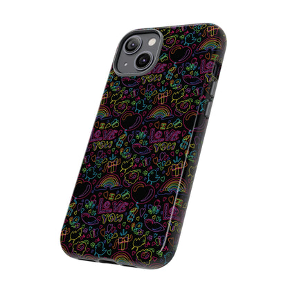 Neon Love Doodle iPhone Case
