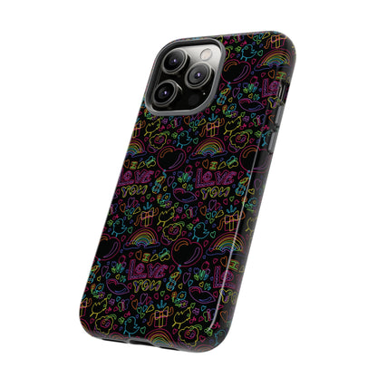 Neon Love Doodle iPhone Case