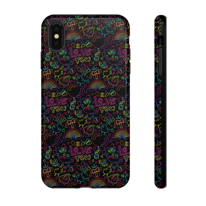 Neon Love Doodle iPhone Case