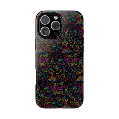 Neon Love Doodle iPhone Case