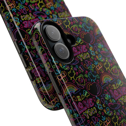 Neon Love Doodle iPhone Case