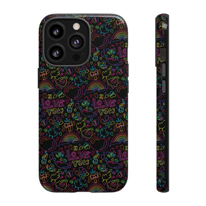 Neon Love Doodle iPhone Case