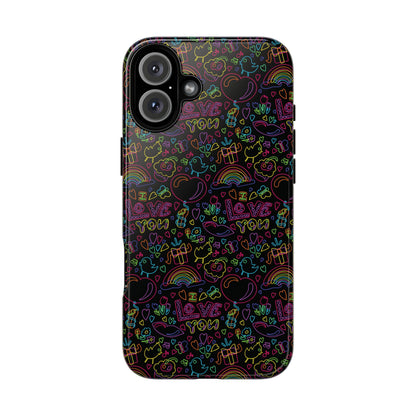 Neon Love Doodle iPhone Case