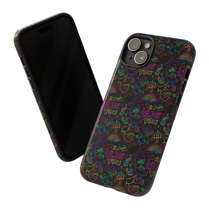 Neon Love Doodle iPhone Case