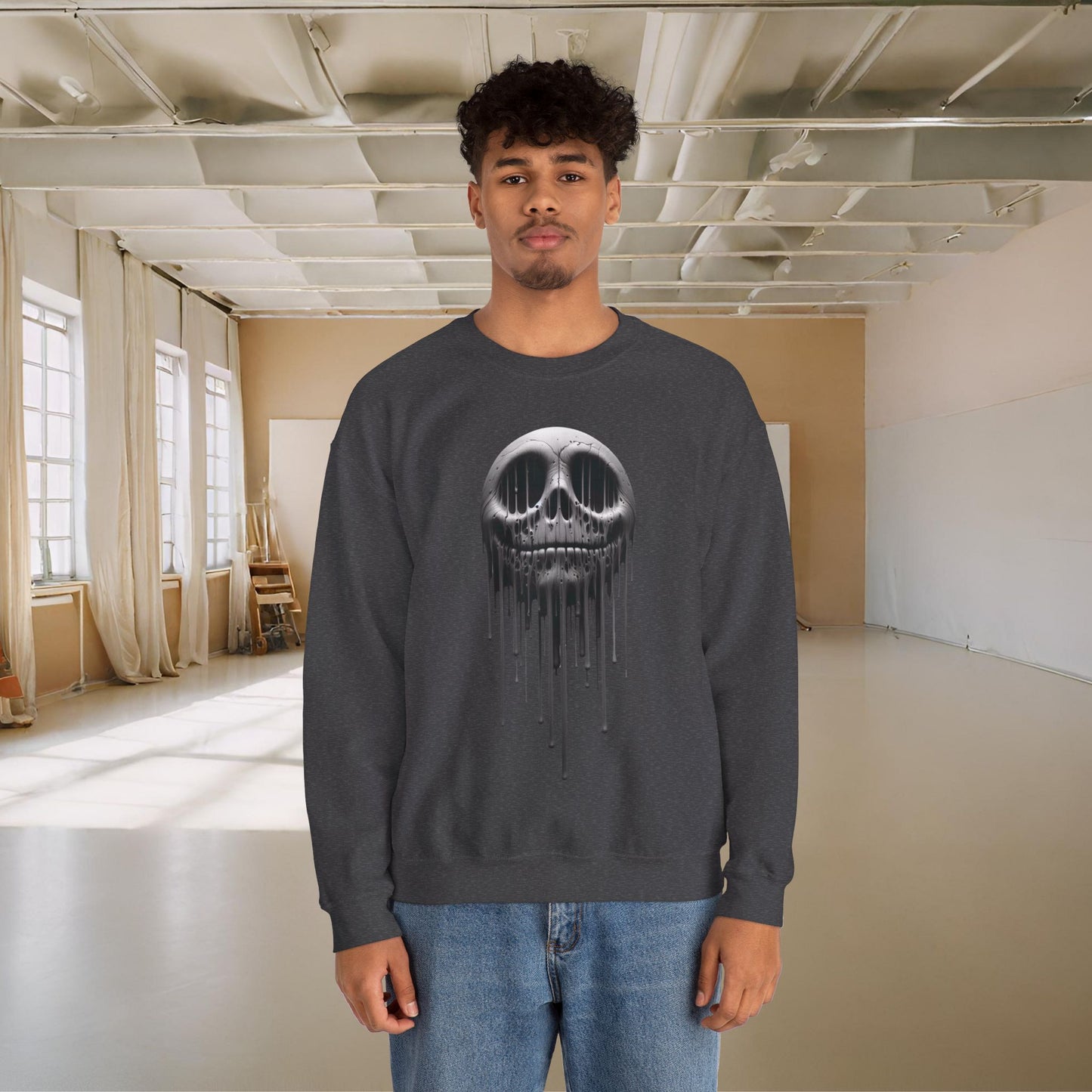 Melting Metallic Skull Crewneck Sweatshirt